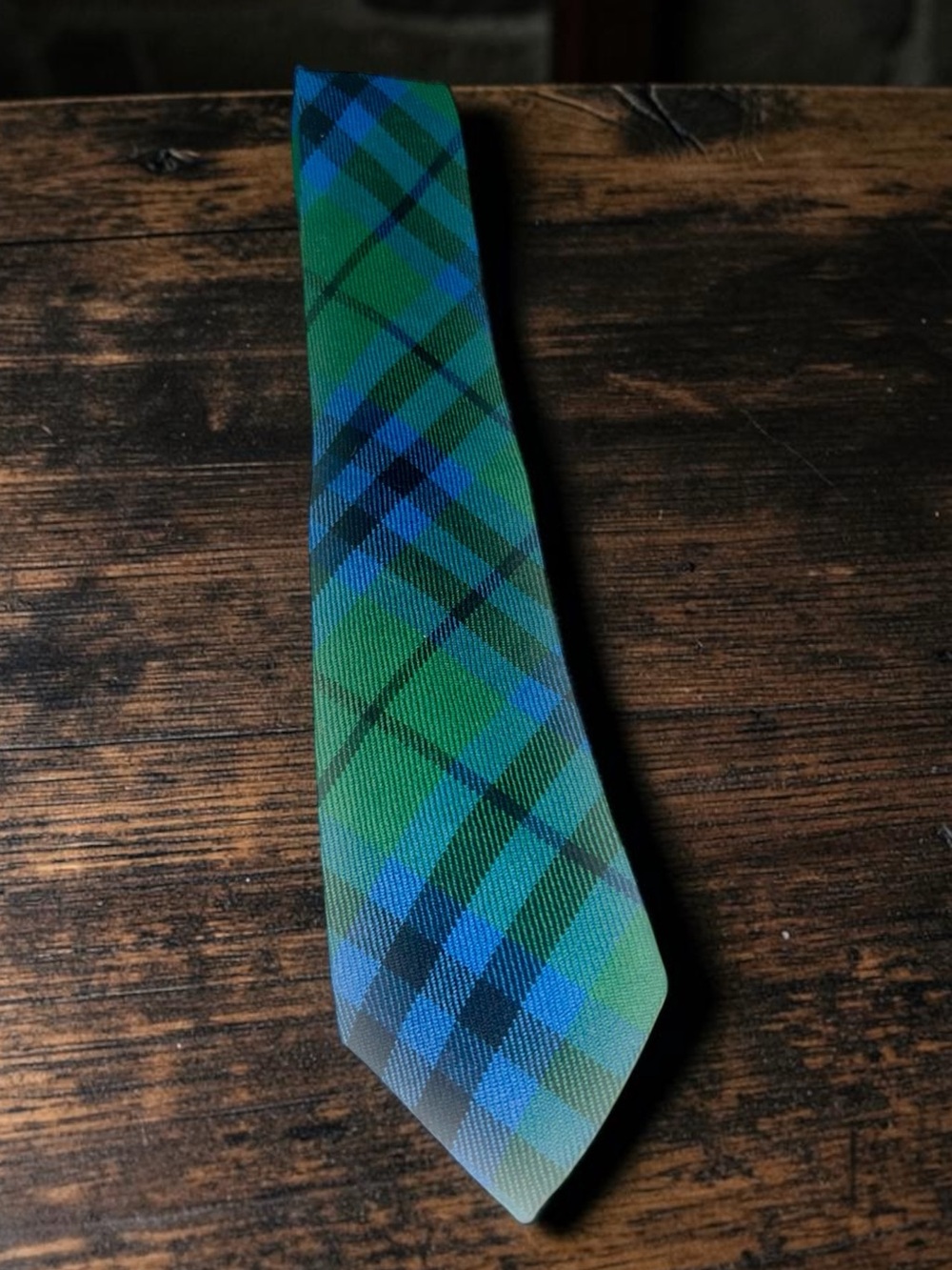 Pringle Of Scotland Locharron Maclean Hunting Plaid‎ Wool Tie Blue /Green
